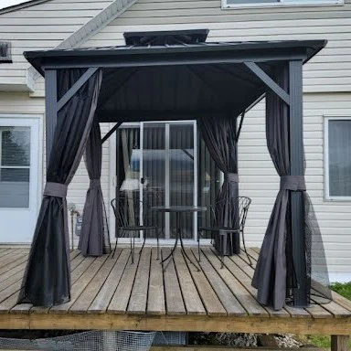 PURPLE LEAF Grey Hardtop Gazebo with Heavy Duty Galvanized Steel Double Roof with Netting and Curtains - Image 55