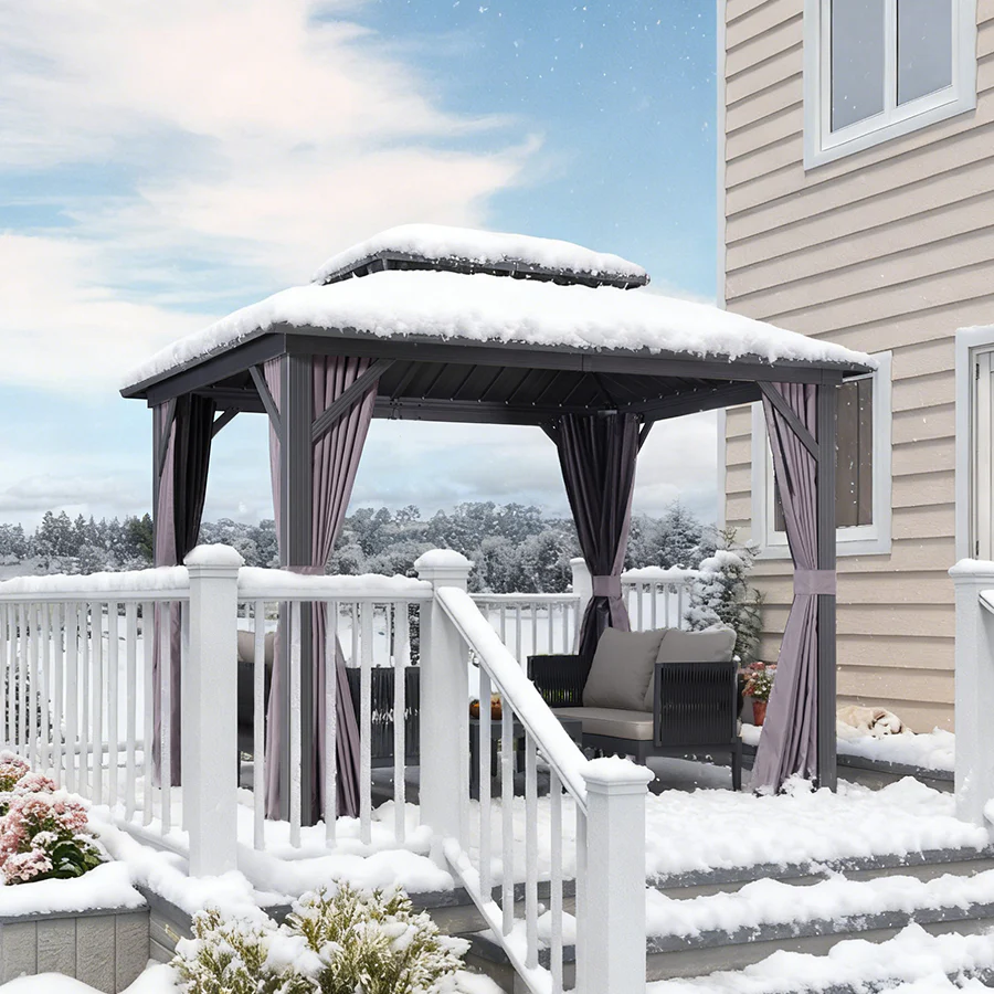 PURPLE LEAF Grey Hardtop Gazebo with Heavy Duty Galvanized Steel Double Roof with Netting and Curtains - Image 6