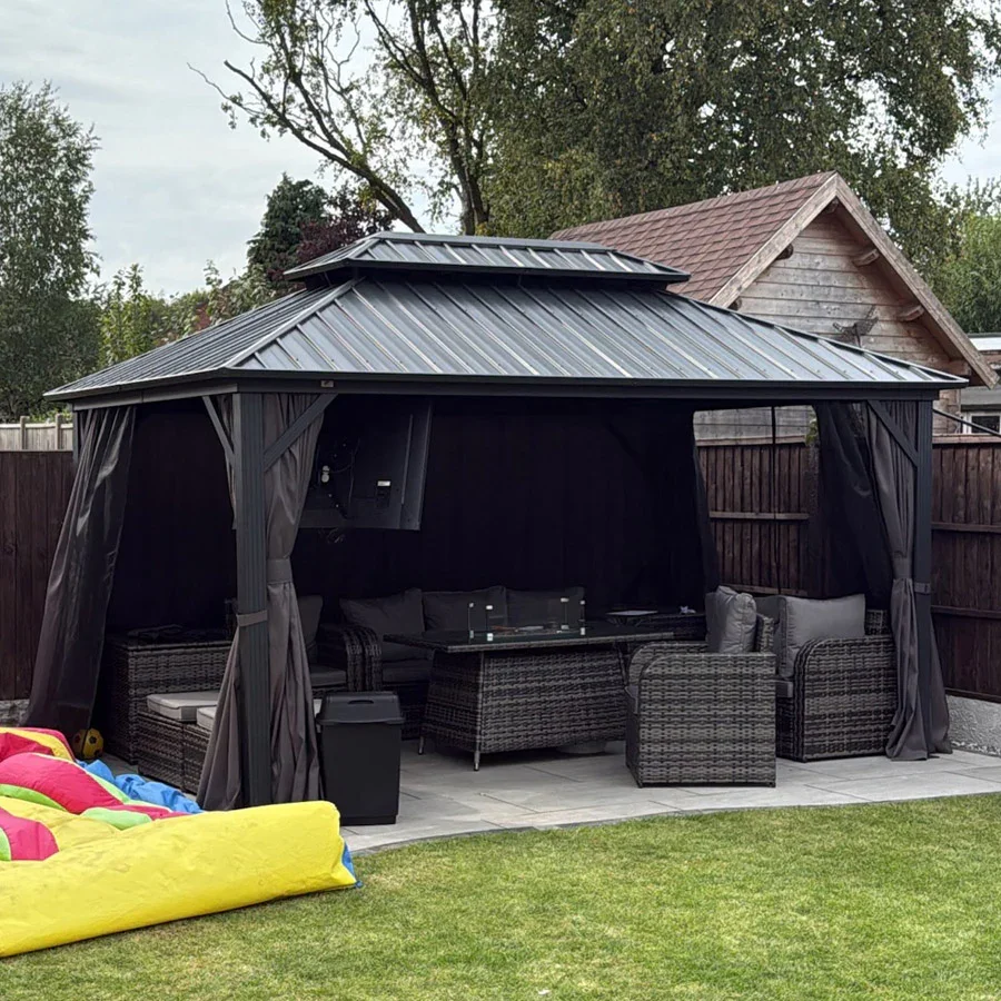 PURPLE LEAF Grey Hardtop Gazebo with Heavy Duty Galvanized Steel Double Roof with Netting and Curtains - Image 60