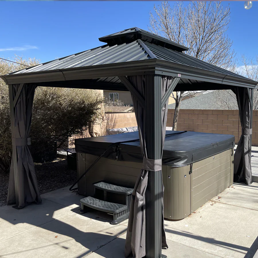 PURPLE LEAF Patio Gazebo for Backyard Grey Hardtop Galvanized Steel Roof Awning String Lights-milky - Image 30