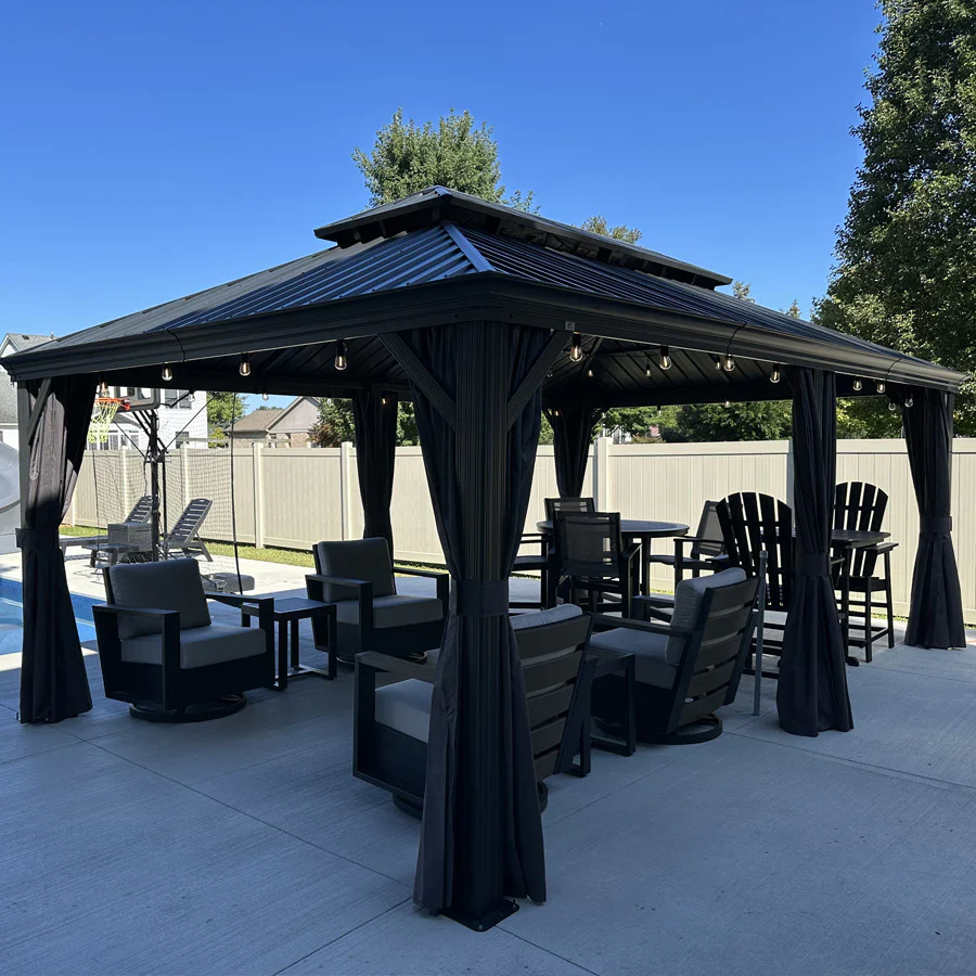 PURPLE LEAF Patio Gazebo for Backyard Grey Hardtop Galvanized Steel Roof Awning String Lights-milky - Image 33