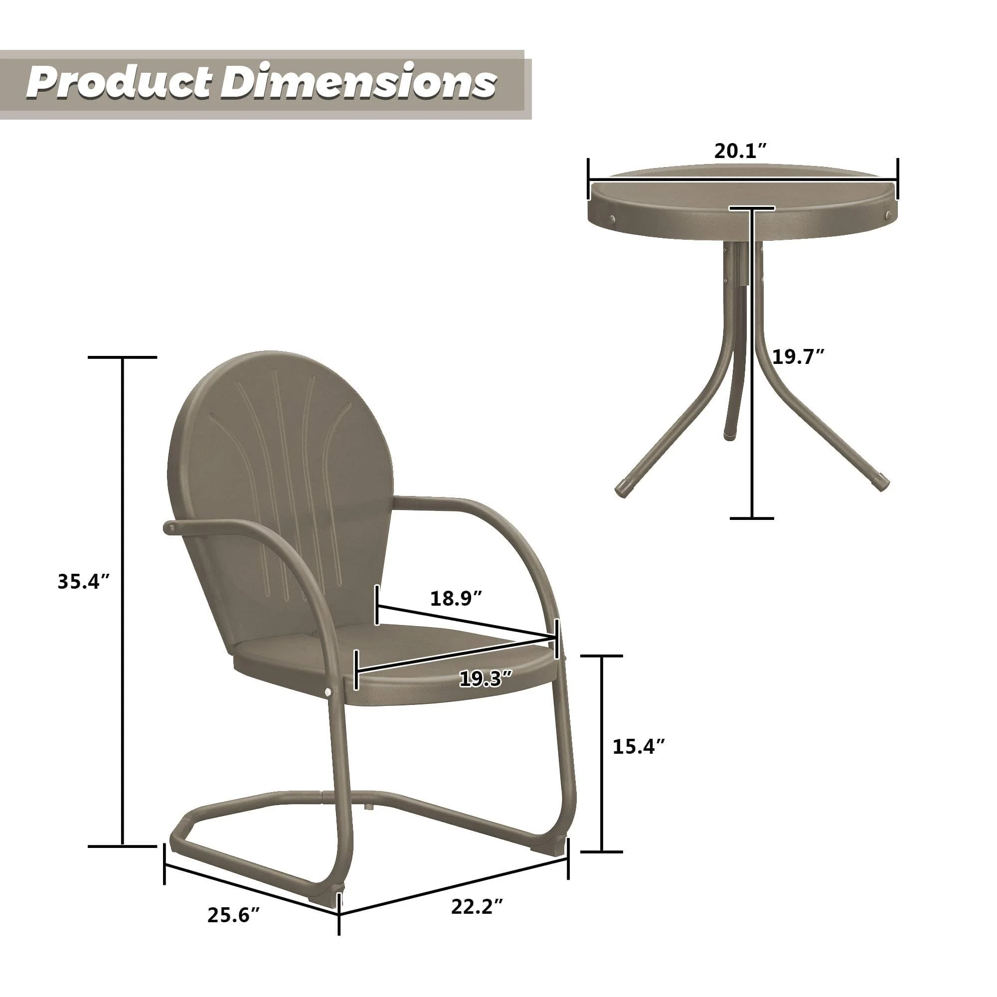 PURPLE LEAF Outdoor Patio Bistro Set, 3 Pieces Retro Porch Furniture Set 2 C-Spring Metal Outdoor Chairs and Round Side Table, Grey - Image 33