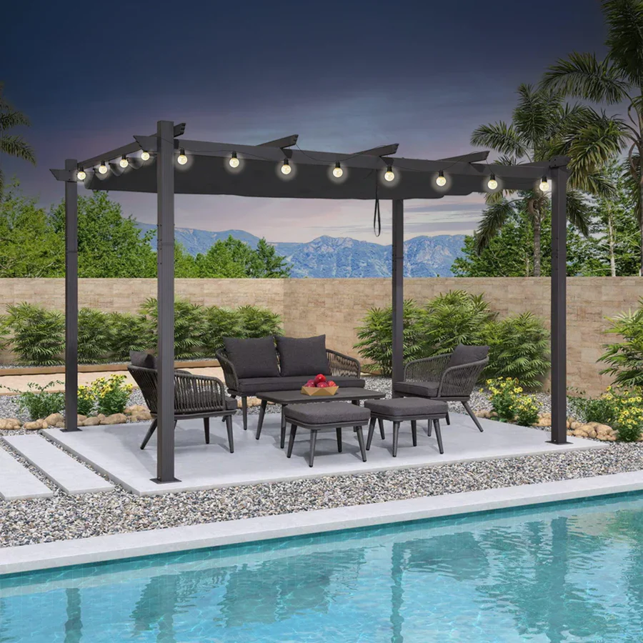 PURPLE LEAF Outdoor Retractable Pergola Patio Shelter for Garden Porch Beach Pavilion Grill Gazebo with Lights - Image 19