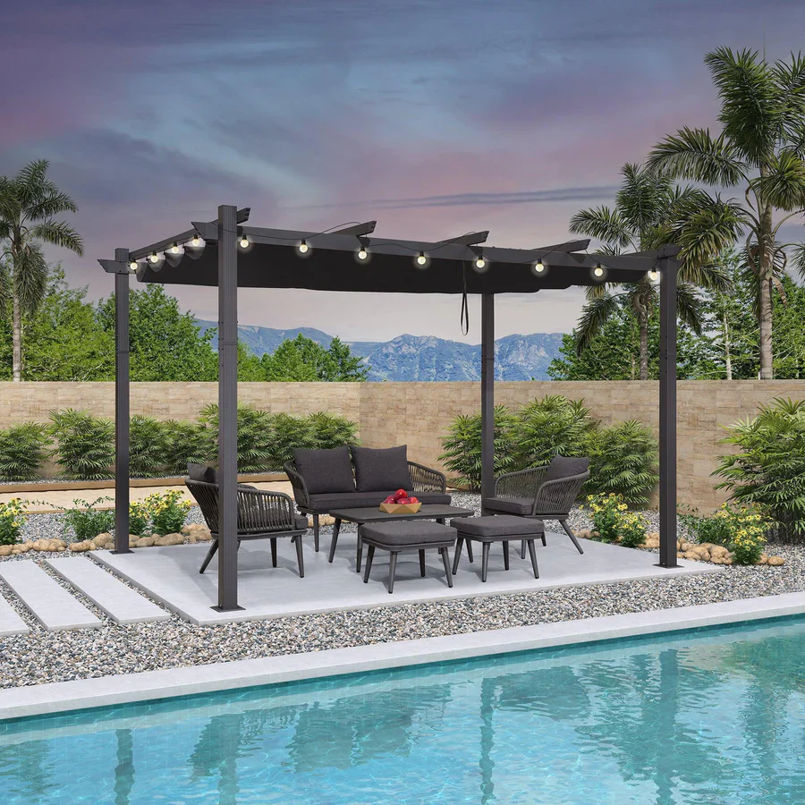 PURPLE LEAF Outdoor Retractable Pergola Patio Shelter for Garden Porch Beach Pavilion Grill Gazebo with Lights - Image 21
