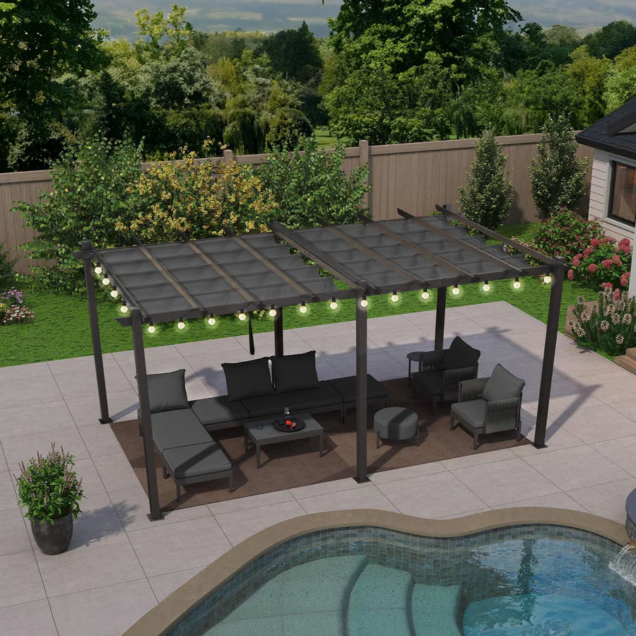 PURPLE LEAF Outdoor Retractable Pergola Patio Shelter for Garden Porch Beach Pavilion Grill Gazebo with Lights - Image 22