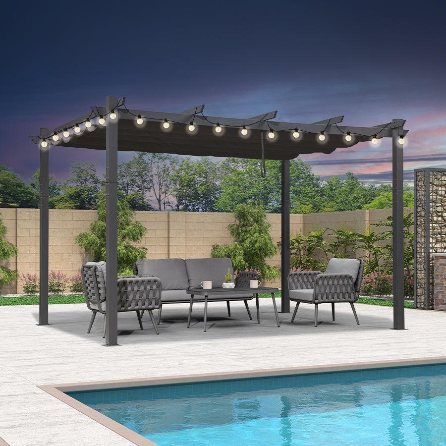 PURPLE LEAF Outdoor Retractable Pergola Patio Shelter for Garden Porch Beach Pavilion Grill Gazebo with Lights - Image 24