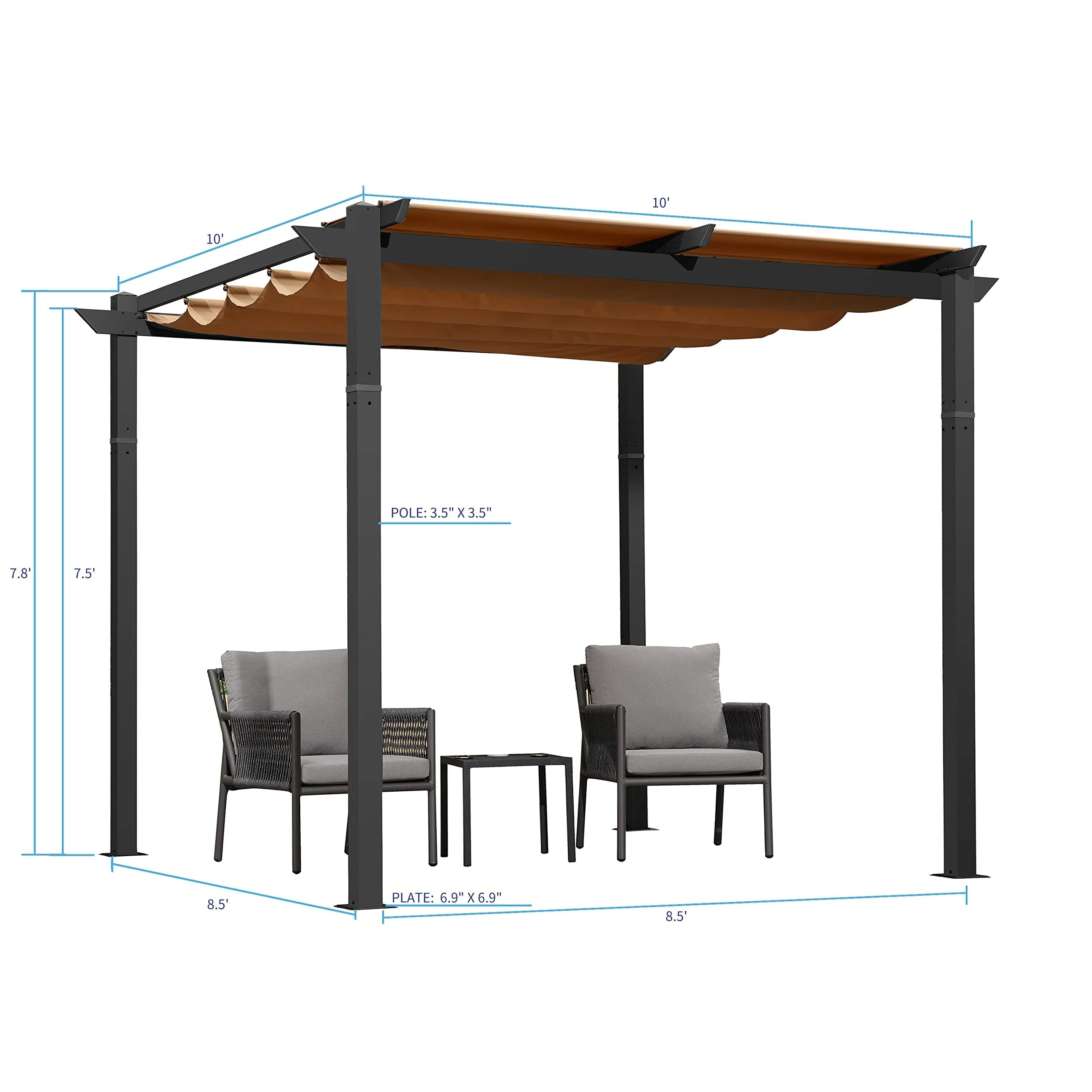 PURPLE LEAF Retractable Pergola with Double Sun Shade Canopy  Heavy-Duty Aluminum Pergola - Image 16