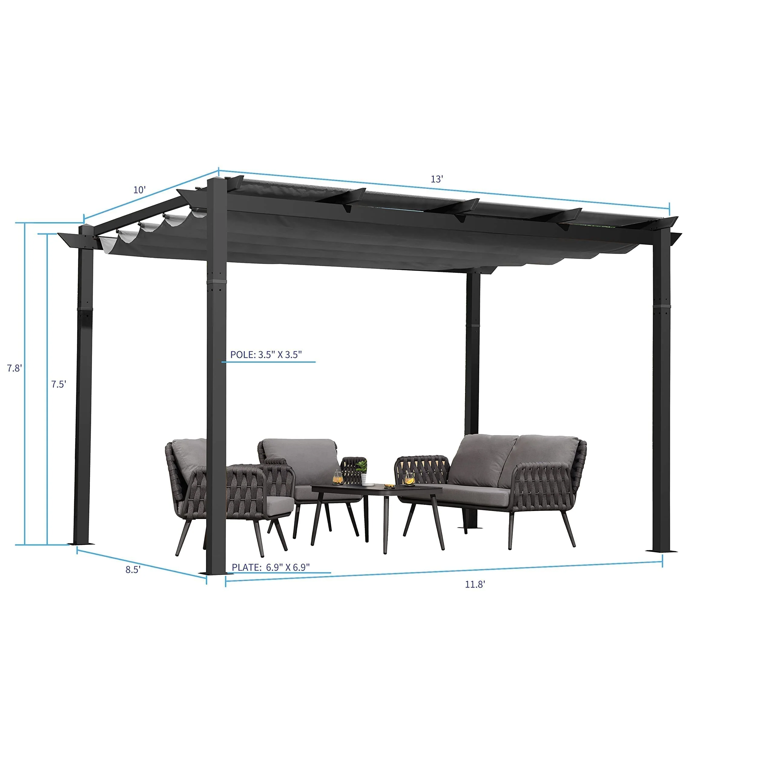 PURPLE LEAF Retractable Pergola with Double Sun Shade Canopy  Heavy-Duty Aluminum Pergola - Image 26