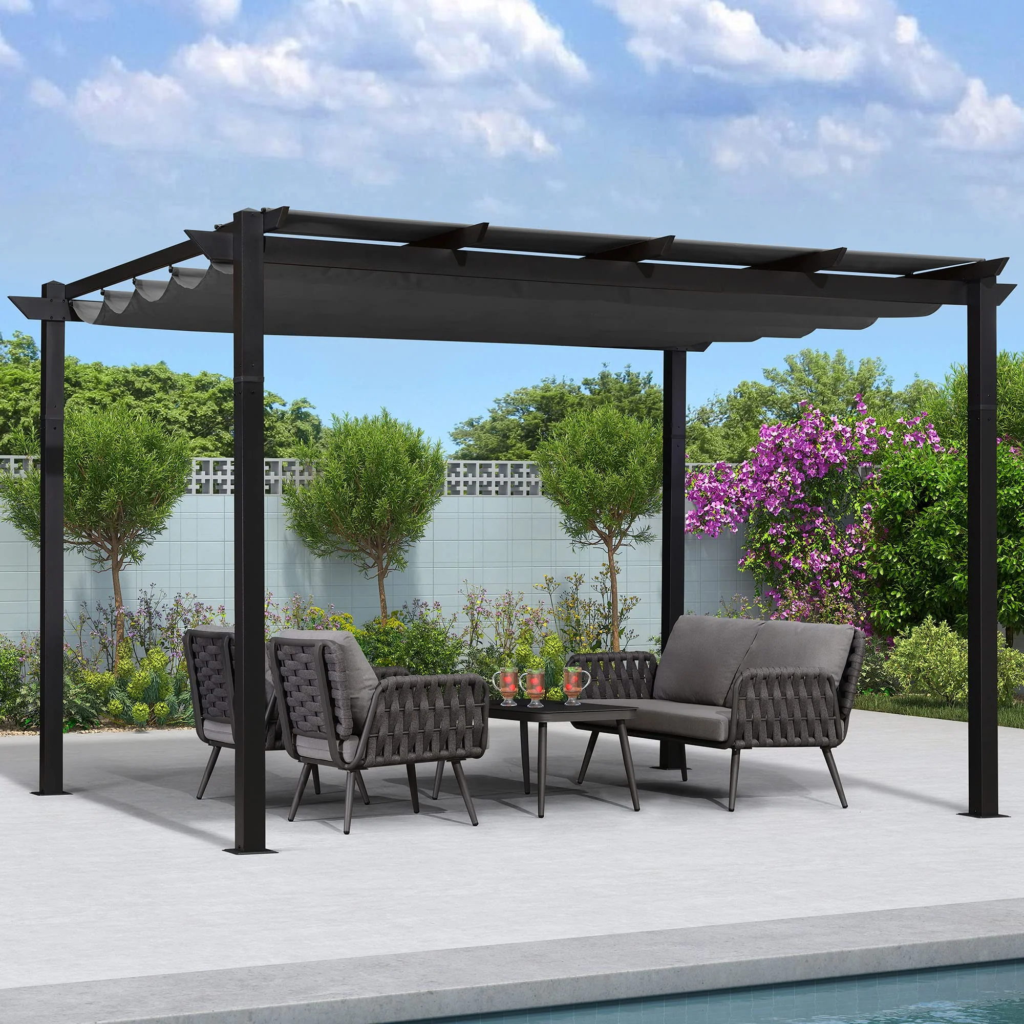 PURPLE LEAF Retractable Pergola with Double Sun Shade Canopy  Heavy-Duty Aluminum Pergola - Image 29