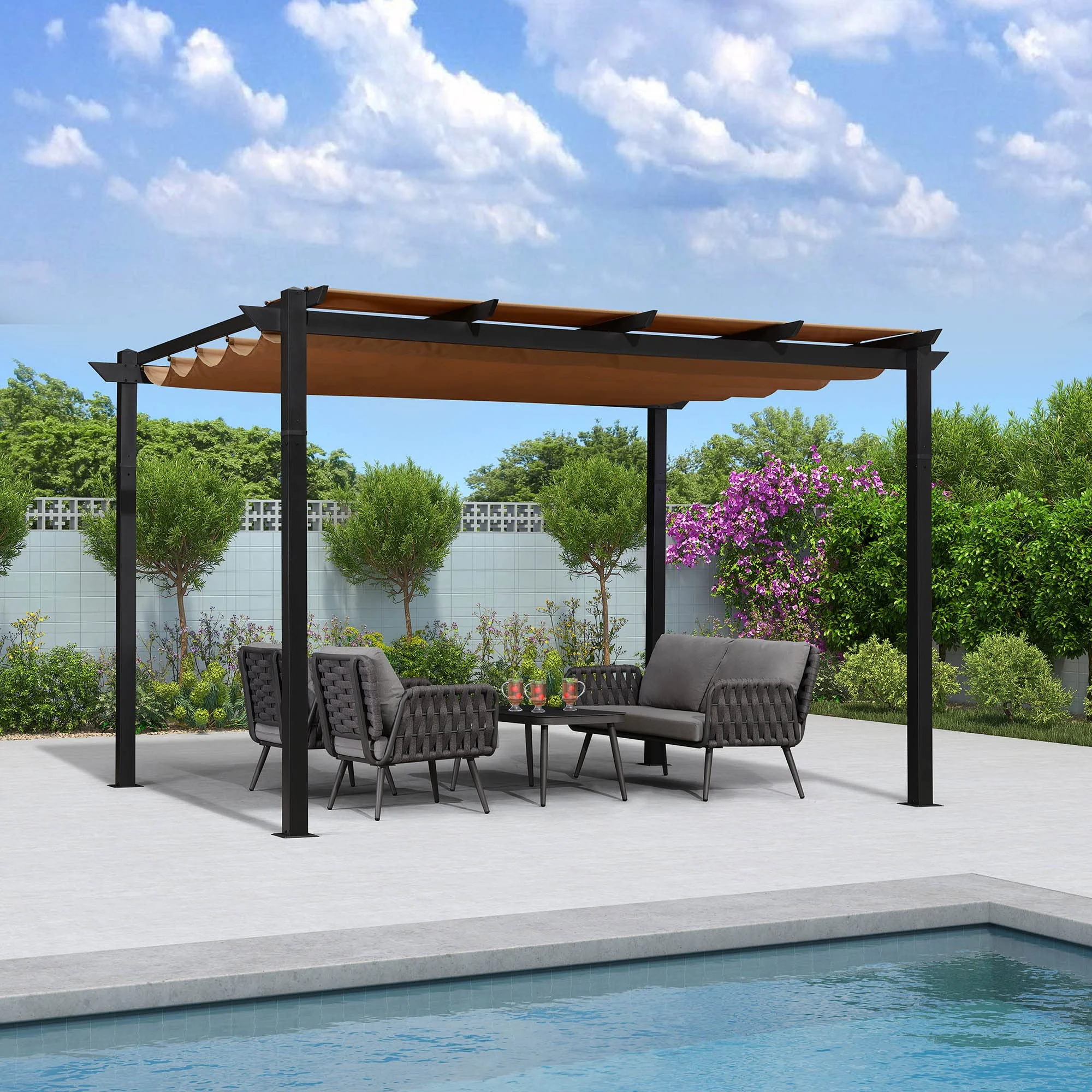 PURPLE LEAF Retractable Pergola with Double Sun Shade Canopy  Heavy-Duty Aluminum Pergola - Image 32