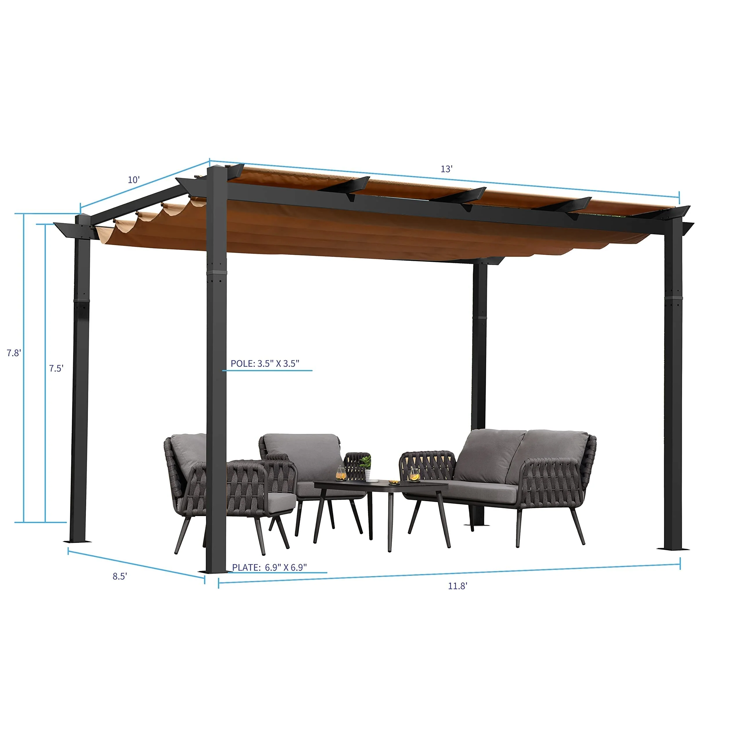 PURPLE LEAF Retractable Pergola with Double Sun Shade Canopy  Heavy-Duty Aluminum Pergola - Image 34