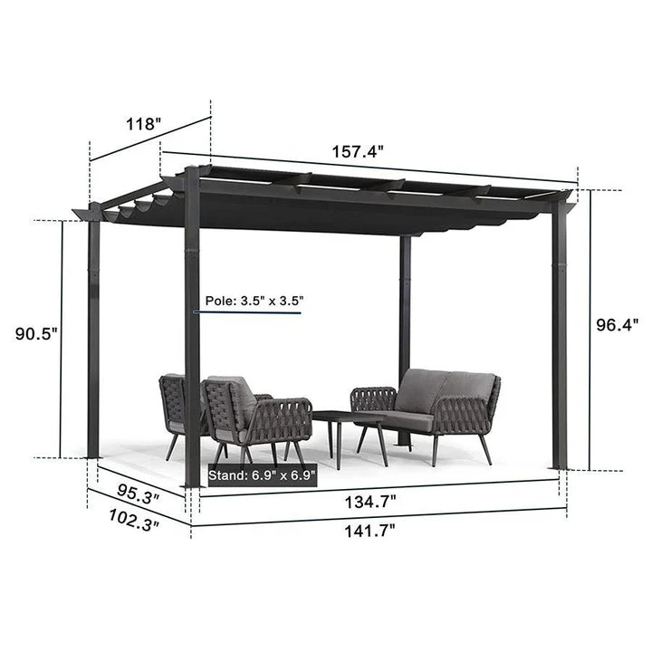 PURPLE LEAF Retractable Pergola with Double Sun Shade Canopy  Heavy-Duty Aluminum Pergola - Image 42