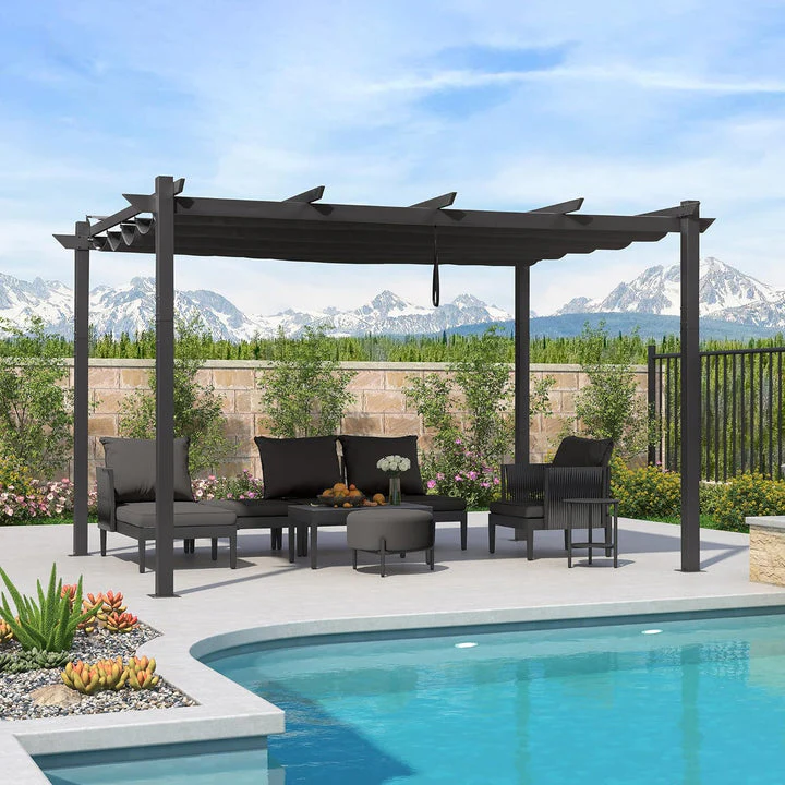 PURPLE LEAF Retractable Pergola with Double Sun Shade Canopy  Heavy-Duty Aluminum Pergola - Image 48