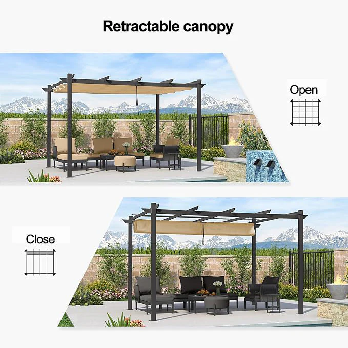 PURPLE LEAF Retractable Pergola with Double Sun Shade Canopy  Heavy-Duty Aluminum Pergola - Image 55