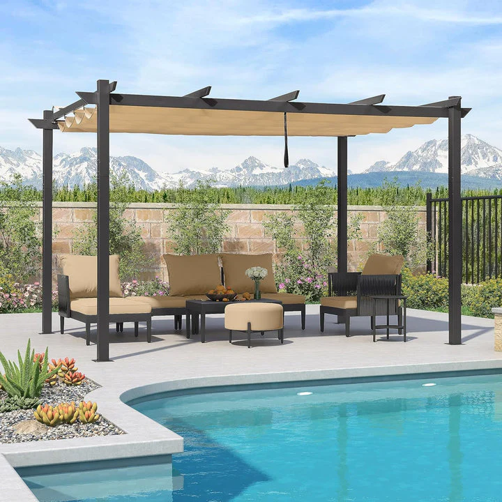 PURPLE LEAF Retractable Pergola with Double Sun Shade Canopy  Heavy-Duty Aluminum Pergola - Image 57