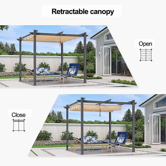 PURPLE LEAF Retractable Pergola with Double Sun Shade Canopy  Heavy-Duty Aluminum Pergola - Image 65