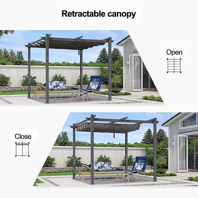 PURPLE LEAF Retractable Pergola with Double Sun Shade Canopy  Heavy-Duty Aluminum Pergola - Image 70
