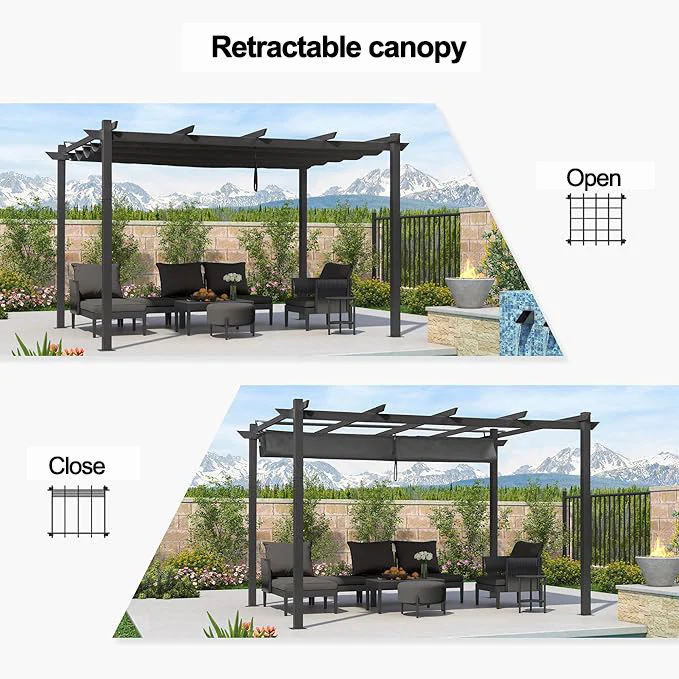 PURPLE LEAF Retractable Pergola with Double Sun Shade Canopy  Heavy-Duty Aluminum Pergola - Image 72