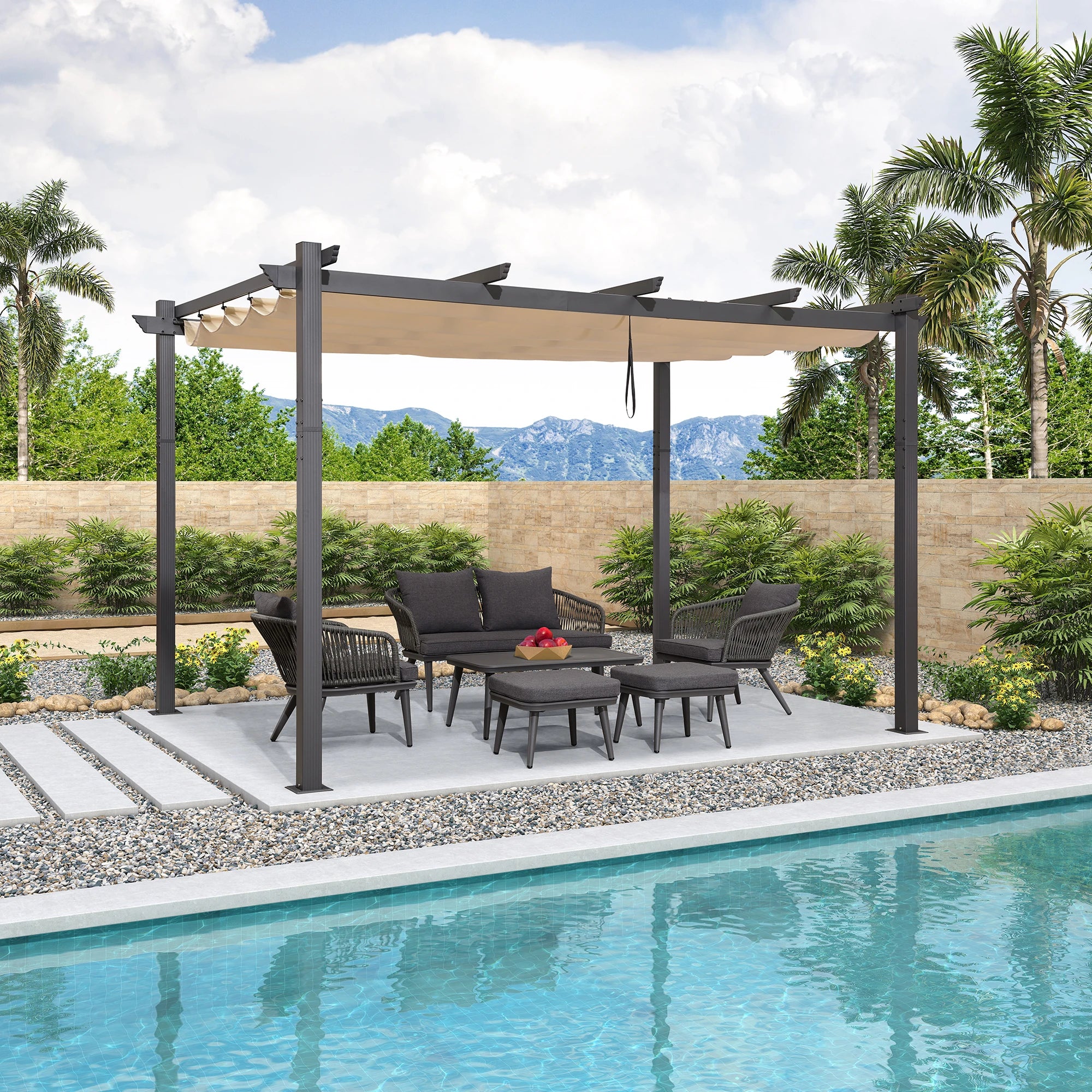 PURPLE LEAF Outdoor Retractable Pergola Patio Shelter Classical Pavilion Grill Gazebo - Image 111