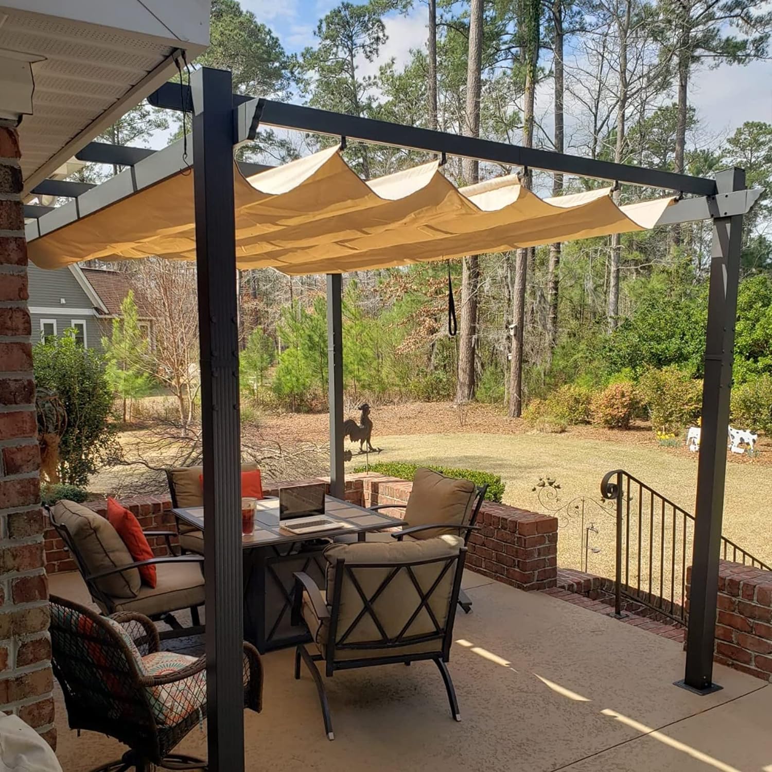 PURPLE LEAF Outdoor Retractable Pergola Patio Shelter Classical Pavilion Grill Gazebo - Image 135