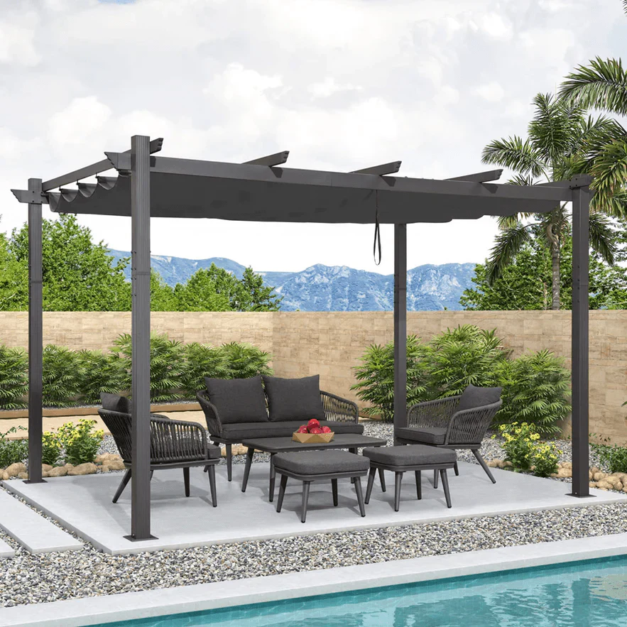 PURPLE LEAF Outdoor Retractable Pergola Patio Shelter Classical Pavilion Grill Gazebo - Image 137