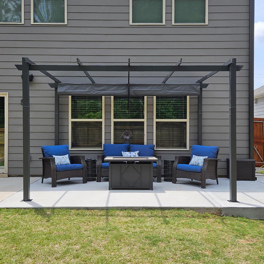 PURPLE LEAF Outdoor Retractable Pergola Patio Shelter Classical Pavilion Grill Gazebo - Image 139