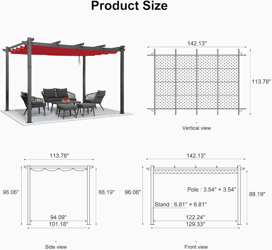 PURPLE LEAF Outdoor Retractable Pergola Patio Shelter Classical Pavilion Grill Gazebo - Image 156