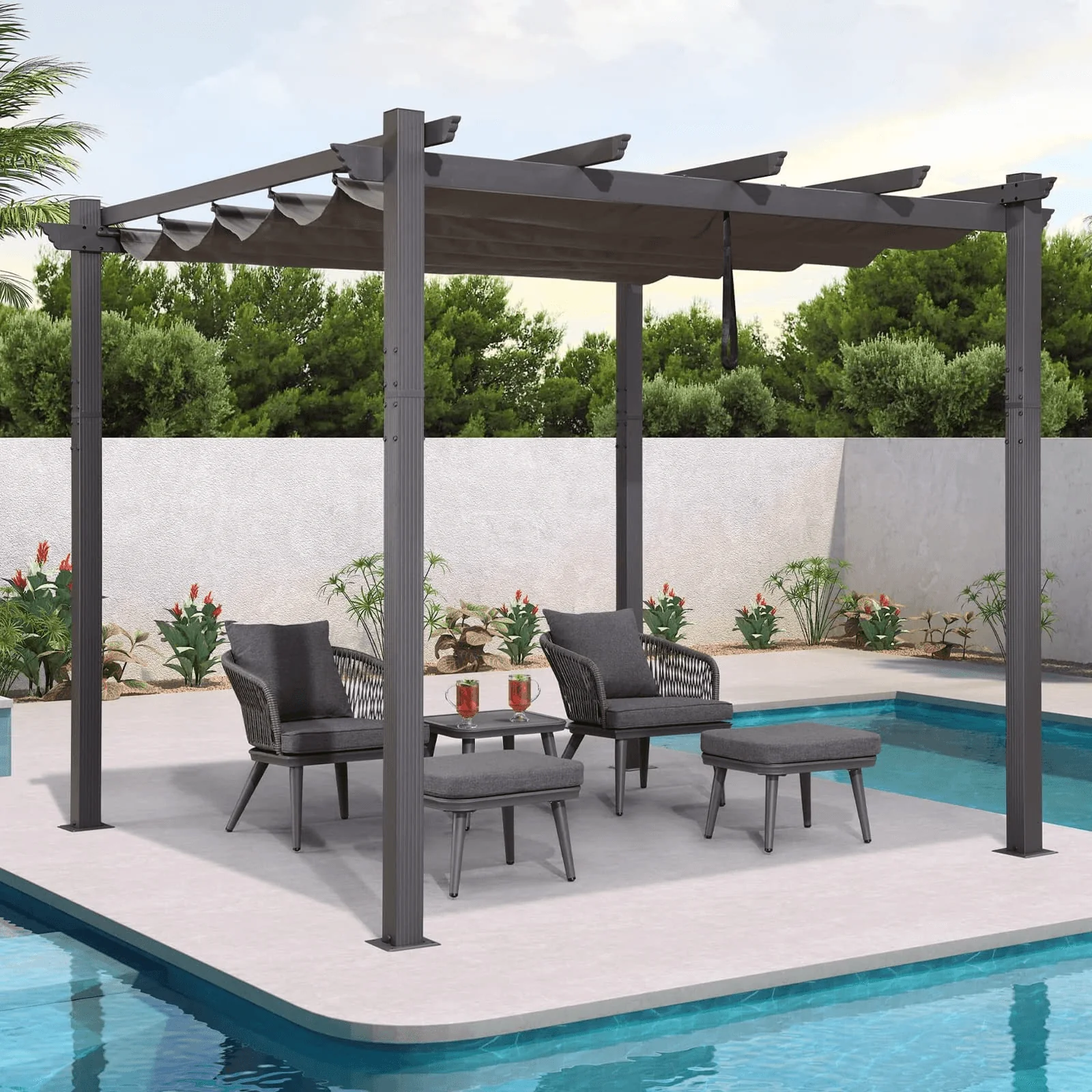 PURPLE LEAF Outdoor Retractable Pergola Patio Shelter Classical Pavilion Grill Gazebo - Image 48