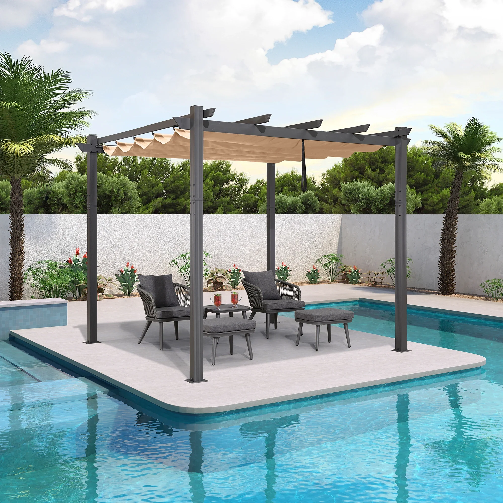 PURPLE LEAF Outdoor Retractable Pergola Patio Shelter Classical Pavilion Grill Gazebo - Image 5