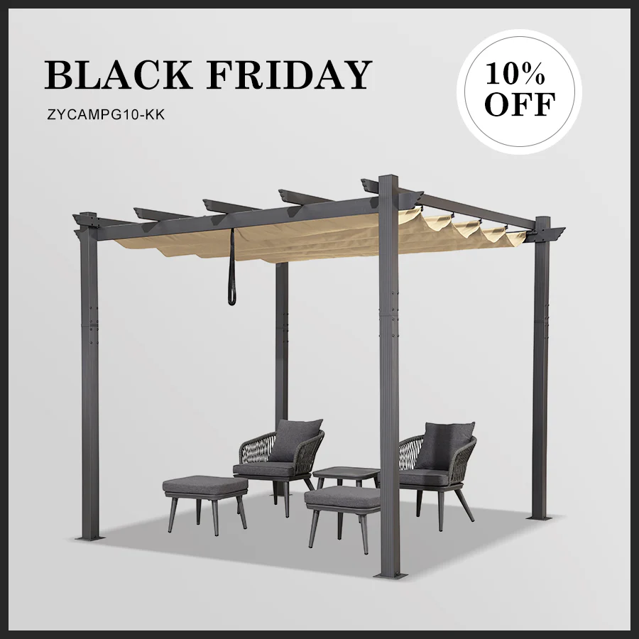 PURPLE LEAF Outdoor Retractable Pergola Patio Shelter Classical Pavilion Grill Gazebo - Image 69