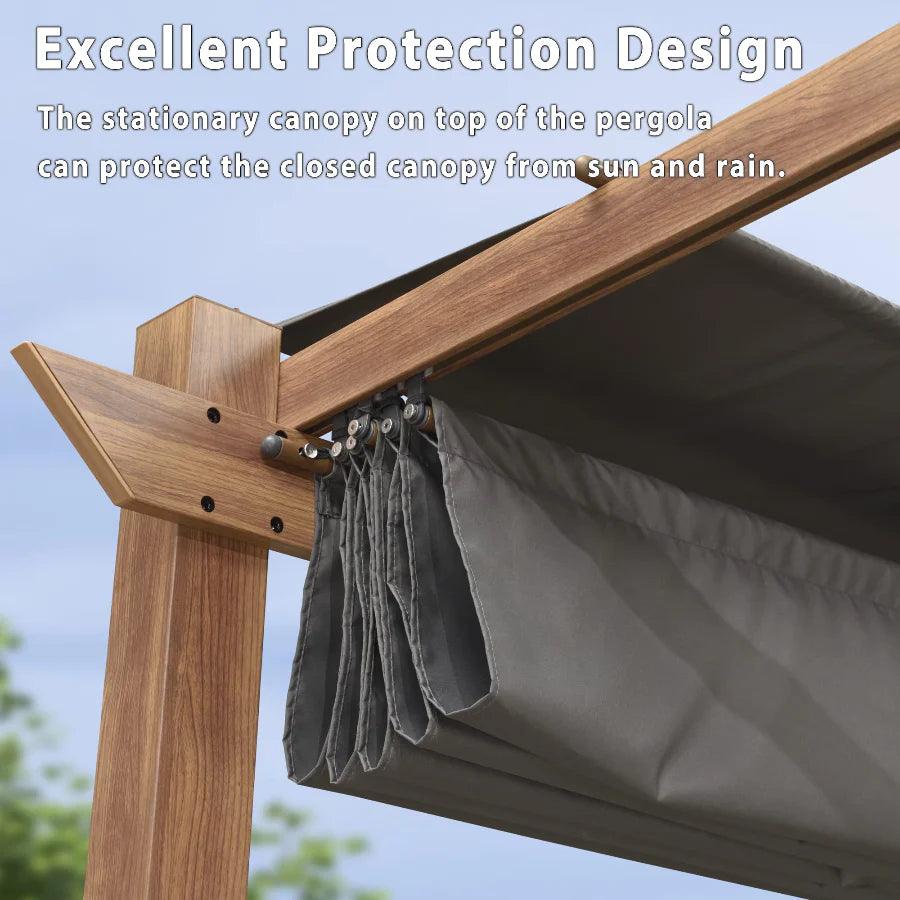 PURPLE LEAF Outdoor Retractable Pergola Natural Wood Grain Frame Grill Gazebo - Image 21