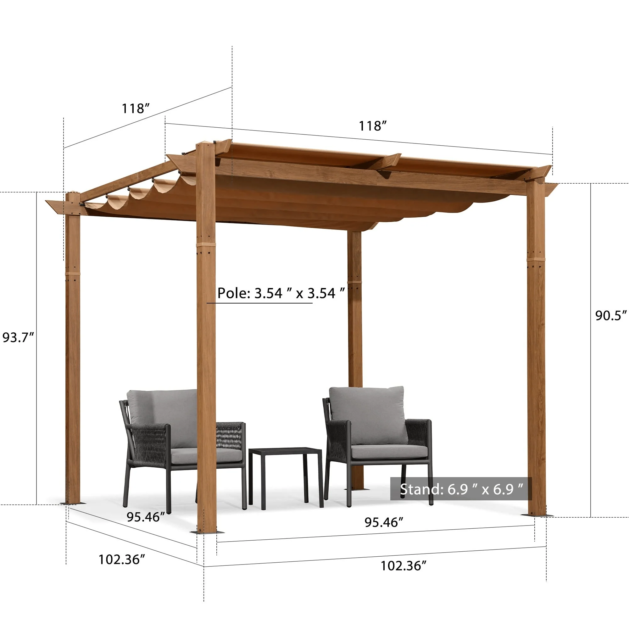 PURPLE LEAF Outdoor Retractable Pergola Natural Wood Grain Frame Grill Gazebo - Image 7