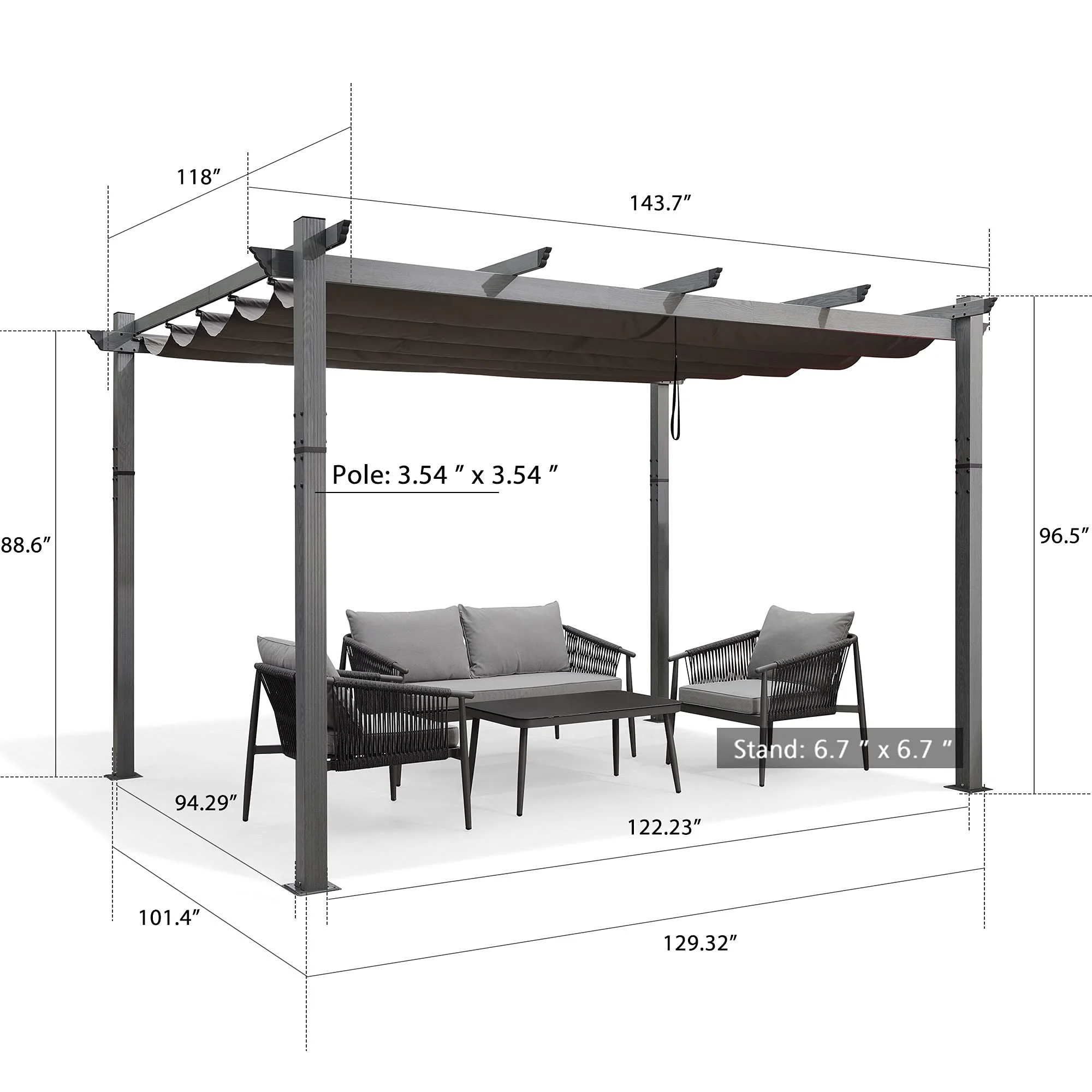 PURPLE LEAF Outdoor Retractable Wood Grain Pergola Patio Aluminum Pergola - Image 21