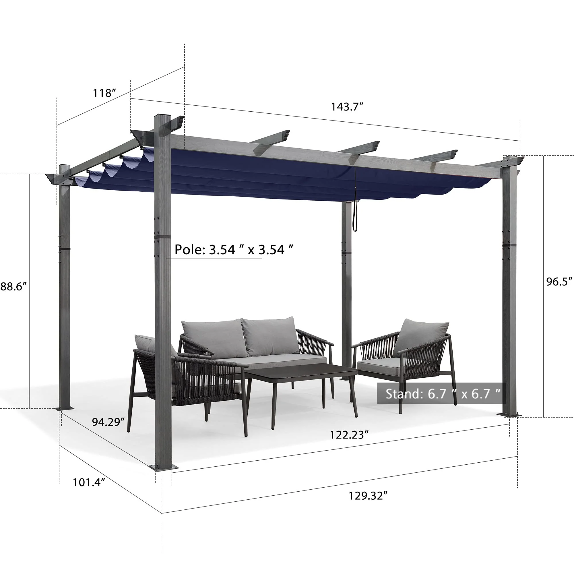 PURPLE LEAF Outdoor Retractable Wood Grain Pergola Patio Aluminum Pergola - Image 22
