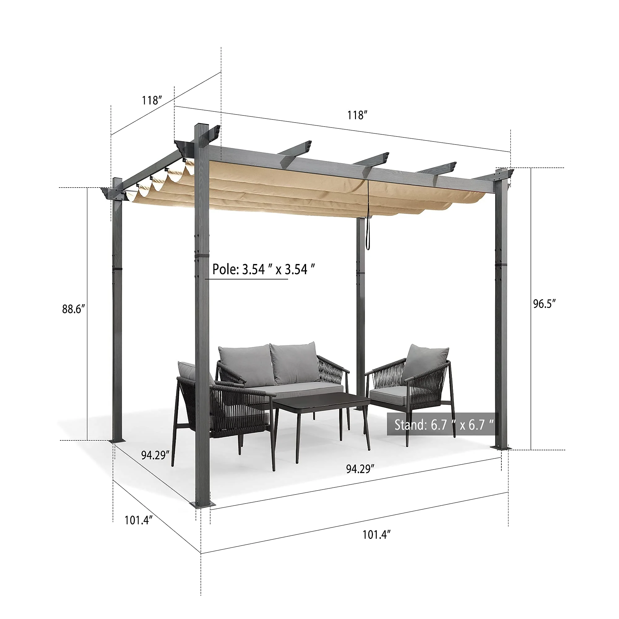 PURPLE LEAF Outdoor Retractable Wood Grain Pergola Patio Aluminum Pergola - Image 3