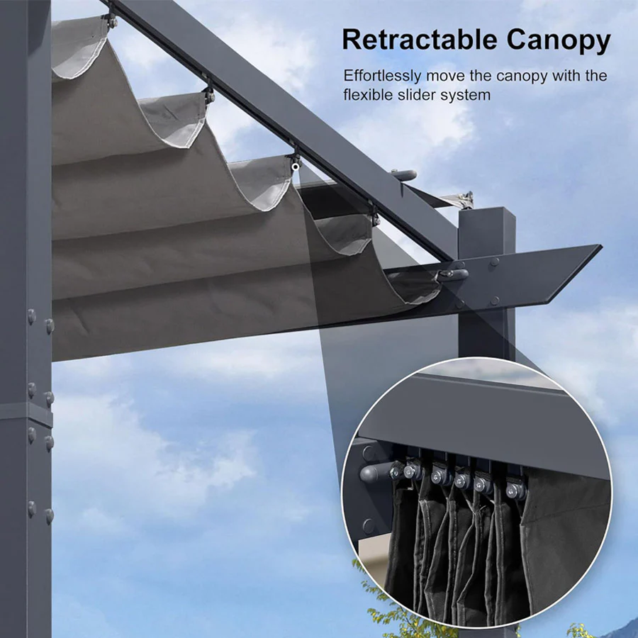 PURPLE LEAF Patio Retractable Pergola with Shade Canopy Upgrade Charcoal Grey Frame Modern Grill Gazebo - Image 10