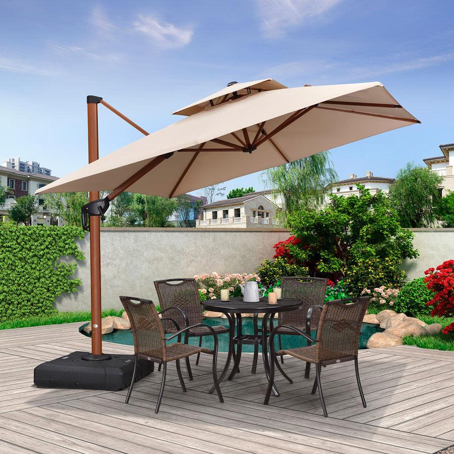 PURPLE LEAF Double Top Square Aluminum Parasol in Wood Color 10 ft - Image 13