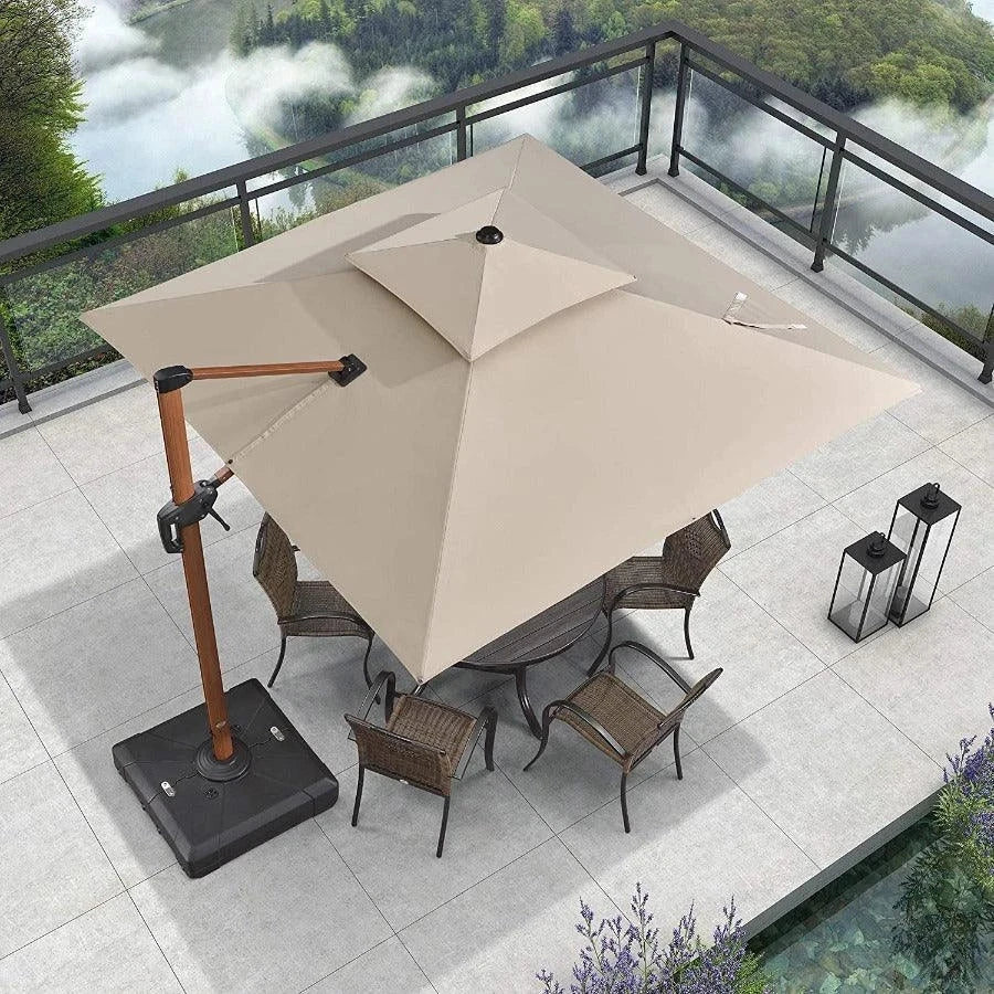 PURPLE LEAF Double Top Square Aluminum Parasol in Wood Color 10 ft - Image 3
