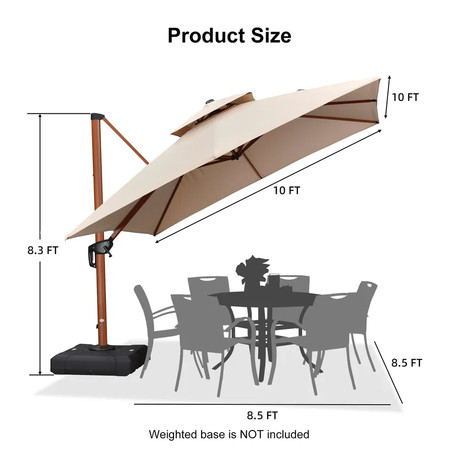 PURPLE LEAF Double Top Square Aluminum Parasol in Wood Color 10 ft - Image 40