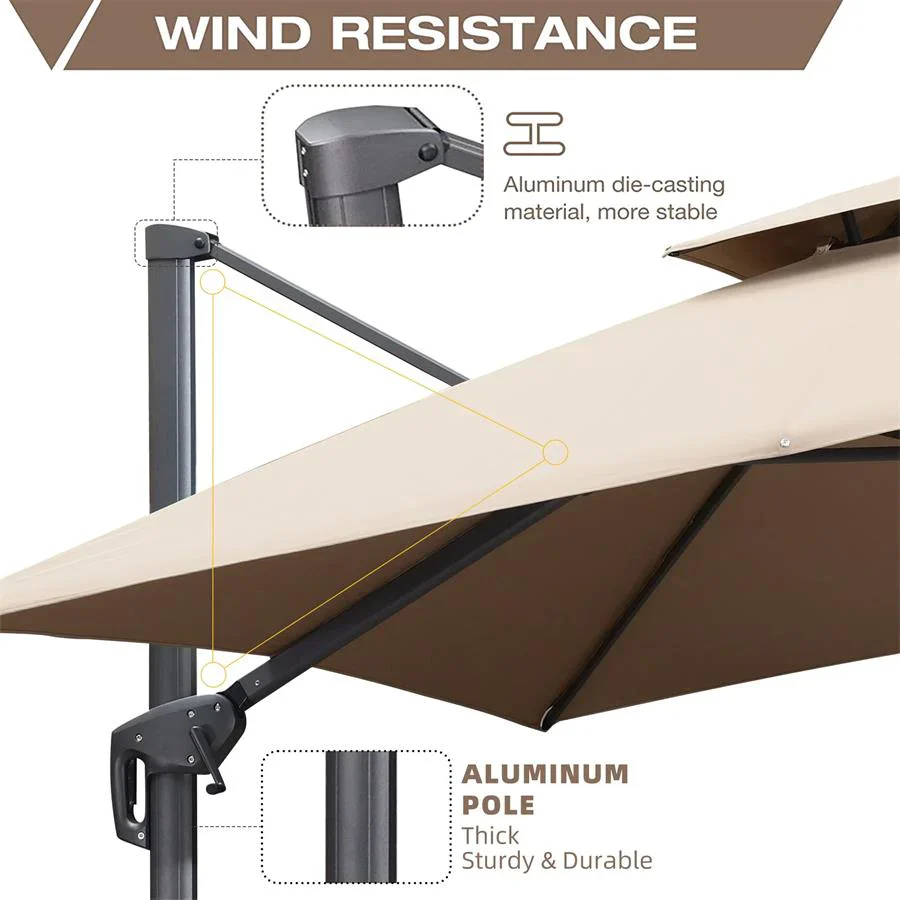 PURPLE LEAF Cantilever Patio Umbrella Gray Pole Outdoor Umbrella with UV Protection - Image 16