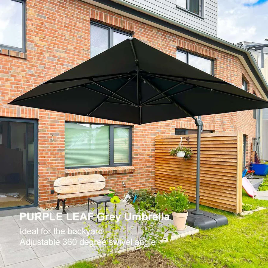 PURPLE LEAF Cantilever Patio Umbrella Gray Pole Outdoor Umbrella with UV Protection - Image 61