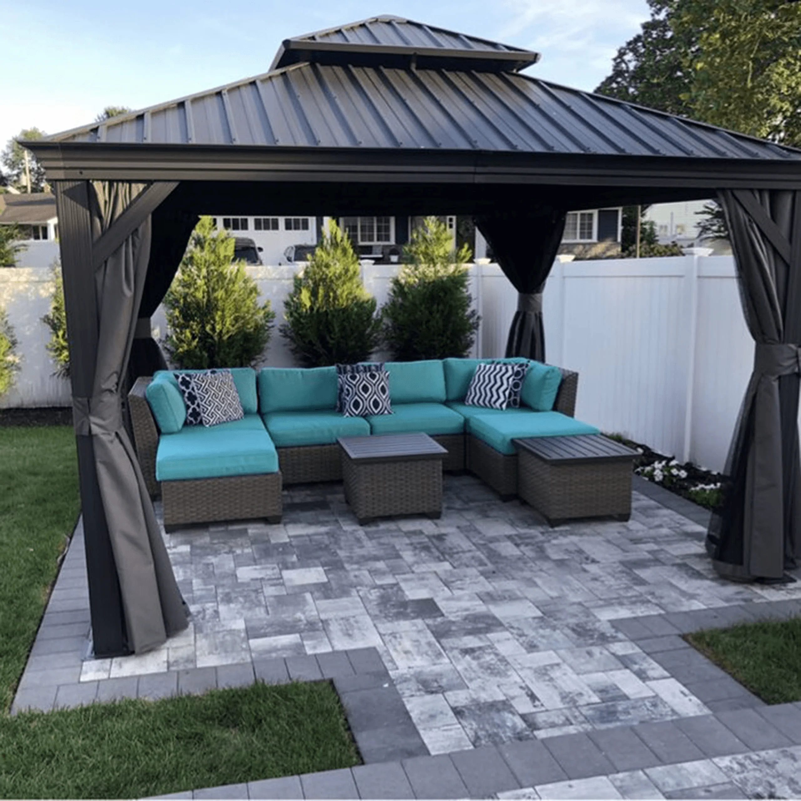 PURPLE LEAF Garden Gazebo with Galvanized Steel Double Roof, Gazebo with Sides Curtain and Netting for All Weather - Image 14