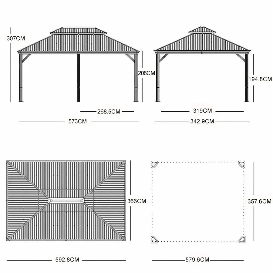 PURPLE LEAF Garden Gazebo with Galvanized Steel Double Roof, Gazebo with Sides Curtain and Netting for All Weather - Image 66