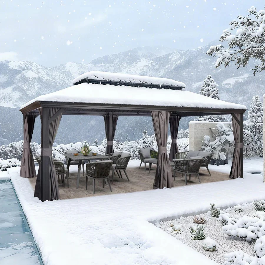 PURPLE LEAF Garden Gazebo with Galvanized Steel Double Roof, Gazebo with Sides Curtain and Netting for All Weather - Image 67