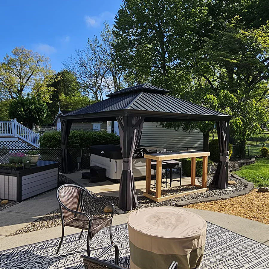 PURPLE LEAF Garden Gazebo with Galvanized Steel Double Roof, Gazebo with Sides Curtain and Netting for All Weather - Image 82