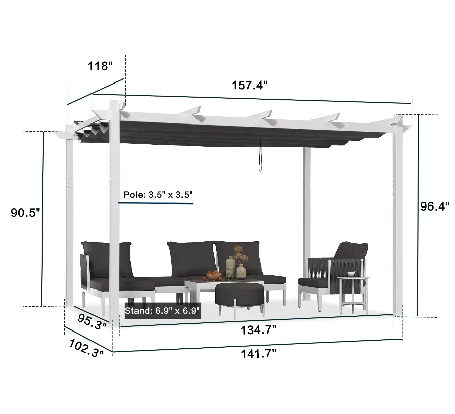PURPLE LEAF Retractable Pergola With White Frame And Double Sun Shade Canopy Patio Aluminum Pergola for Garden - Image 11