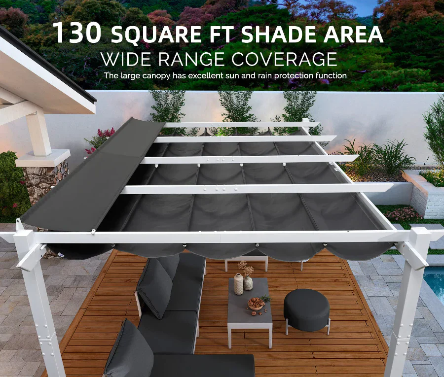 PURPLE LEAF Retractable Pergola With White Frame And Double Sun Shade Canopy Patio Aluminum Pergola for Garden - Image 19