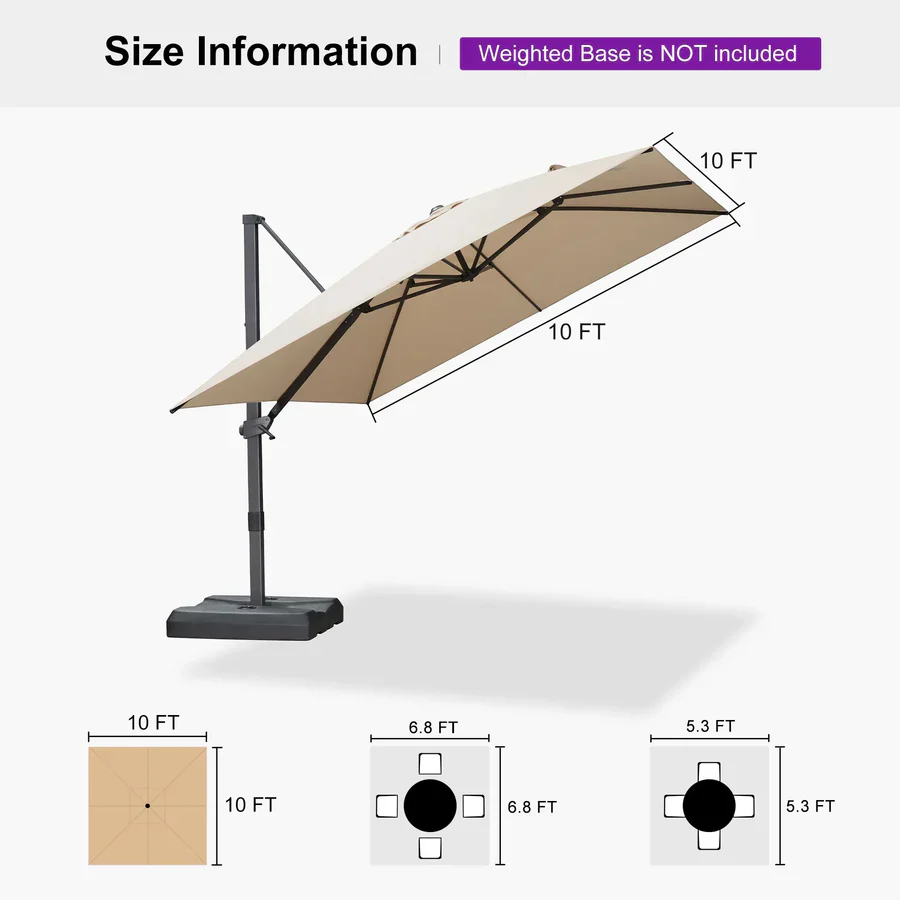 PURPLE LEAF Stepless Tilt Cantilever Umbrella Affordable Outdoor Patio Umbrella - Image 11