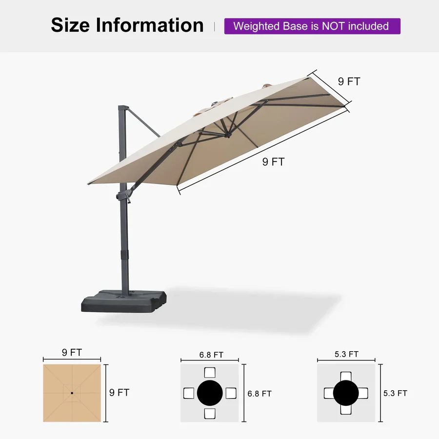 PURPLE LEAF Stepless Tilt Cantilever Umbrella Affordable Outdoor Patio Umbrella - Image 20
