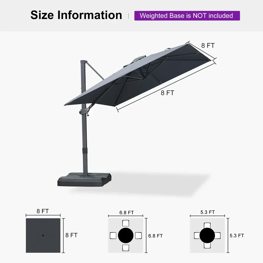 PURPLE LEAF Stepless Tilt Cantilever Umbrella Affordable Outdoor Patio Umbrella - Image 39